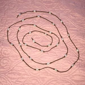 ❗️6ft long strand of pearls on leather